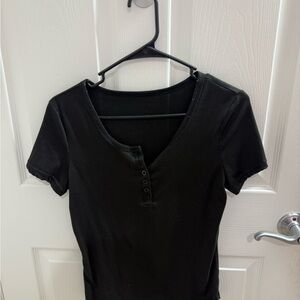 Black Short-Sleeve Henley Top - Women